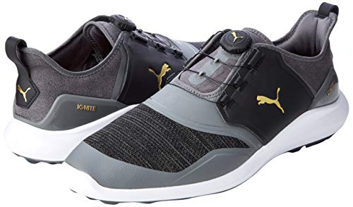 PUMA Ignite NXT Disc, Zapatos de Golf para Hombre, Negro (Quiet Shade Team Gold Black), 43 EU