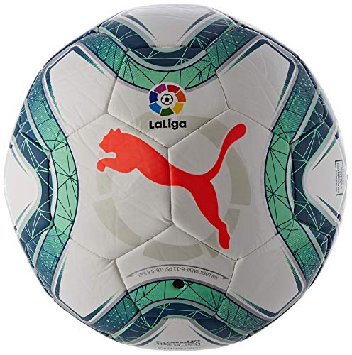 Puma LaLiga 1 Ms Trainer Balón de Fútbol, Unisex Adulto, Gris White-Green Glimmer-Nrgy Red, 5