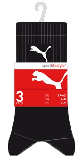 Puma Sports Socks - Calcetines de deporte para hombre, color negro, talla 39-42, 3 unidades