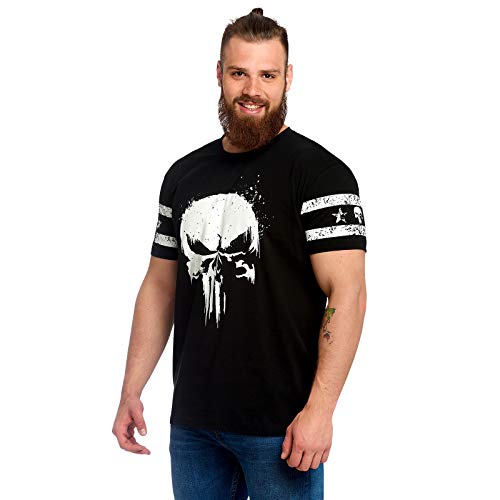 PUNISHER Camiseta Logo de Calaveras para Hombre, con Manga Marvel Elbenwald algodón Negro - S