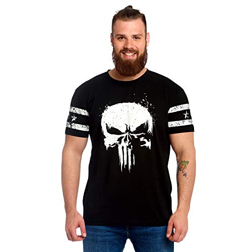 PUNISHER Camiseta Logo de Calaveras para Hombre, con Manga Marvel Elbenwald algodón Negro - S