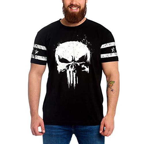 PUNISHER Camiseta Logo de Calaveras para Hombre, con Manga Marvel Elbenwald algodón Negro - S