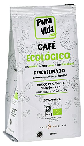 Pura Vida Café Ecológico Descafeinado Molido - 4 Paquetes de 250 gr - Total: 1000 gr