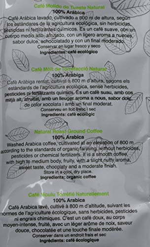 Pura Vida Café Ecológico Natural Molido - 4 Paquetes de 250 gr - Total: 1000 gr