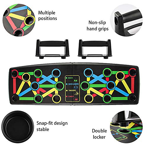 Push Up Rack Board, Tabla de Empújar Portátil Multiparte 14 en 1, Maquinas Plegables Codificadas por Color para Hacer Ejercicio para el Entrenamiento Muscular del Brazo en Interiores (negro)