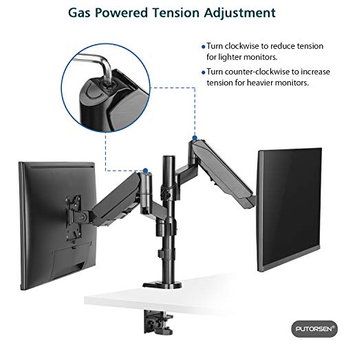 PUTORSEN® Soporte de Escritorio para 2 Monitor de Las Pantallas de TV, LCD y computadora de17”-32”, Doble Brazo de Monitor con Resorte de Gas, Altura Ajustable, La Capacidad de Carga es 8kg