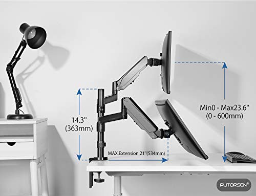 PUTORSEN® Soporte de Escritorio para 2 Monitor de Las Pantallas de TV, LCD y computadora de17”-32”, Doble Brazo de Monitor con Resorte de Gas, Altura Ajustable, La Capacidad de Carga es 8kg