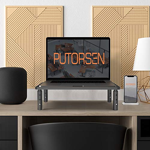 PUTORSEN® Soporte de Monitor pc de Premium - Elevador de Monitor Ajustable 3 Alturas para Laptop, Ordenador, PC, Impresora, Soporte Metálico Ergonómico de Escritorio para Monitor