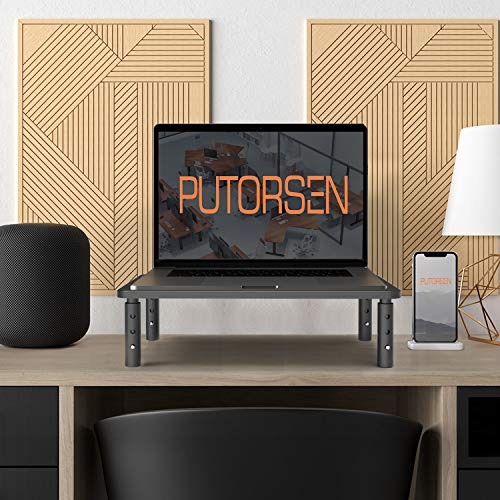 PUTORSEN® Soporte de Monitor pc de Premium - Elevador de Monitor Ajustable 3 Alturas para Laptop, Ordenador, PC, Impresora, Soporte Metálico Ergonómico de Escritorio para Monitor