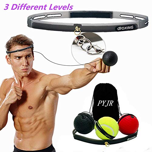 PYJR Reflex Ball, Pelota Boxeo, Mejorar Las Reacciones y la Velocidad, Ideal para Entrenamiento y Fitness, Correas de Silicona Ajustables, 3 Bolas.