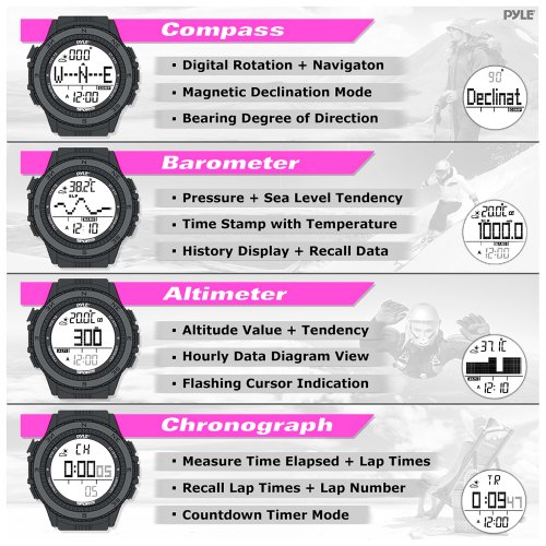 Pyle PSWWM82PN Reloj Deportivo Digital Multifuncional, Mujer, Rosa