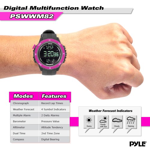 Pyle PSWWM82PN Reloj Deportivo Digital Multifuncional, Mujer, Rosa