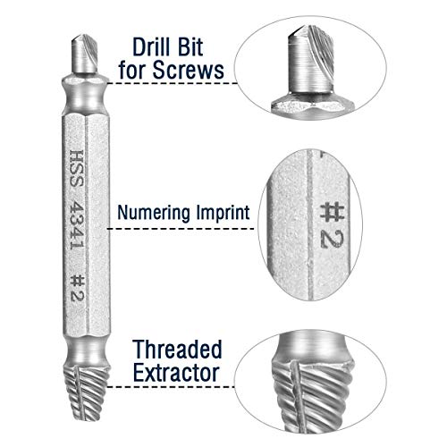 Qibaok extractor de tornillos velocidad de salida de 5 piezas de extractores de tornillos de perforación del taladro bits puestos de retirada de los tornillos rotos o dañados