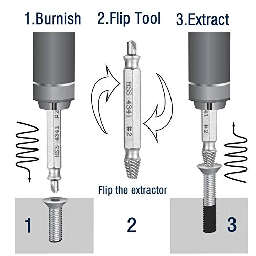 Qibaok extractor de tornillos velocidad de salida de 5 piezas de extractores de tornillos de perforación del taladro bits puestos de retirada de los tornillos rotos o dañados