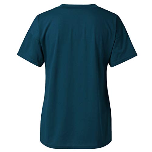 Qingsiy Camisetas Mujer Blusa Suelta De Mujer Manga Corta Camiseta con Estampado Tops Casuales Camisa Escote del O-Cuello Top De La Moda Mujer Deporte De Camiseta Tops Mujer Verano (Azul,XL)