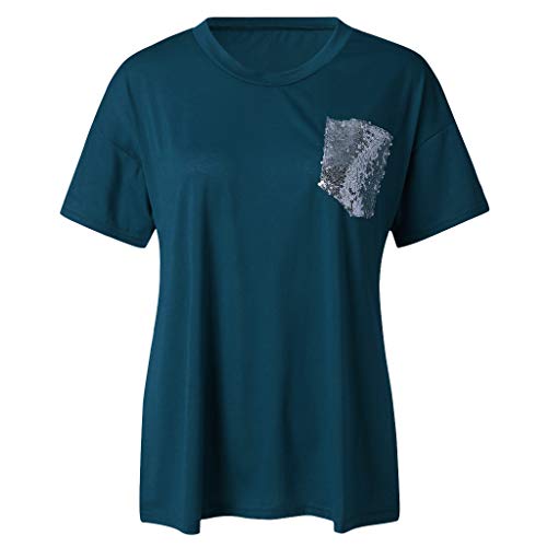Qingsiy Camisetas Mujer Blusa Suelta De Mujer Manga Corta Camiseta con Estampado Tops Casuales Camisa Escote del O-Cuello Top De La Moda Mujer Deporte De Camiseta Tops Mujer Verano (Azul,XL)