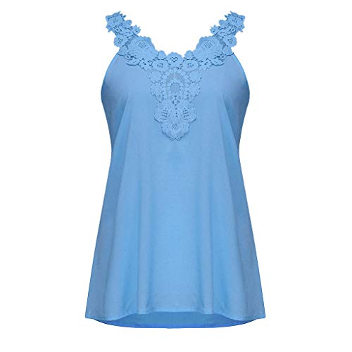 Qingsiy Tops Mujer Fiesta Camisetas Camisola Sin Manga Casual Moda Mujer Camisetas Mujer Verano Blusa Mujer Sport Tops Mujer Verano Camisetas Mujer Fiesta Elegante Camisetas (Azul,XXXL)