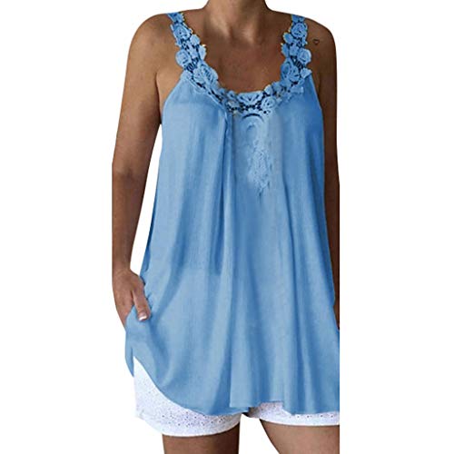 Qingsiy Tops Mujer Fiesta Camisetas Camisola Sin Manga Casual Moda Mujer Camisetas Mujer Verano Blusa Mujer Sport Tops Mujer Verano Camisetas Mujer Fiesta Elegante Camisetas (Azul,XXXL)