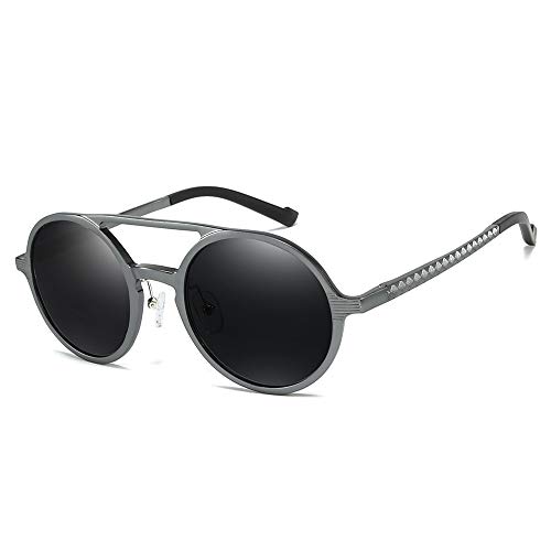 QINGZHOU Gafas De Sol,Gafas De Sol Clásicas Para Hombre, Gafas De Sol De Aluminio Y Magnesio, Gafas De Sol Polarizadas Redondas Retro, Montura Plateada, Negro, Gris C4