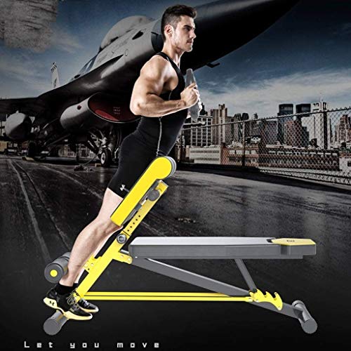 Qinmo Formación de fuerza Pesas Barbell conjunto amarillo de múltiples funciones de fitness Silla Abdominales Home Fitness Equipment Dumbbell Bench, Home Fitness Equipment ajustable plano inclinado De