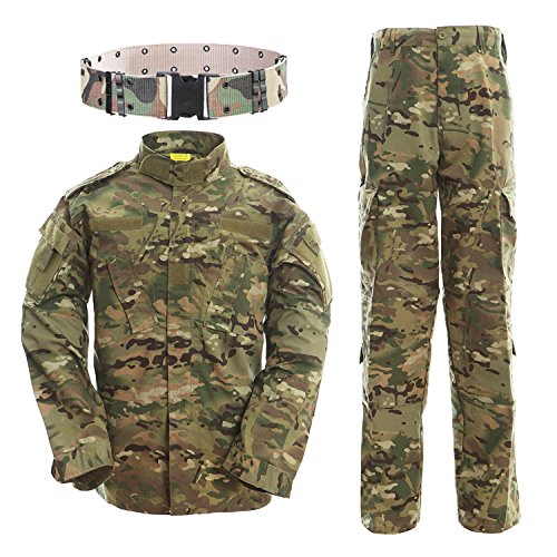 QMFIVE Uniformes tácticos, Camuflaje Camo Camo Combat BDU Chaqueta Camisa y Pantalones Uniforme Juego de Guerra Ejército Paintball Militar Airsoft Caza Disparo Camo