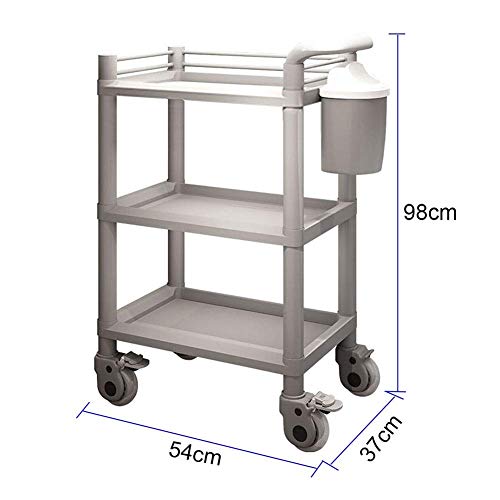 QMFYJ Carros de Recogida, la Compra para Los Instrumentos Médicos 3 Nivel Medical Instruments Balanceo de la Compra con la Manija de la Suciedad Cubo, Abs Salón de Belleza Carro con Freno de Rueda, 1