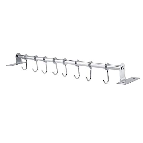 Rack de almacenamiento de pared, Rack de almacenamiento de acero inoxidable montado en la pared Organizador de gancho colgante para baño Cocina(8 ganchos)