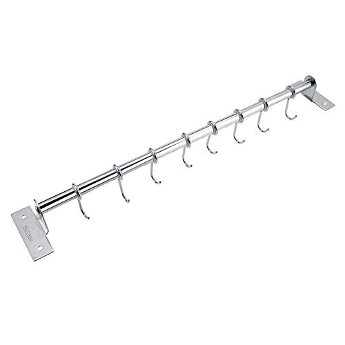 Rack de almacenamiento de pared, Rack de almacenamiento de acero inoxidable montado en la pared Organizador de gancho colgante para baño Cocina(8 ganchos)