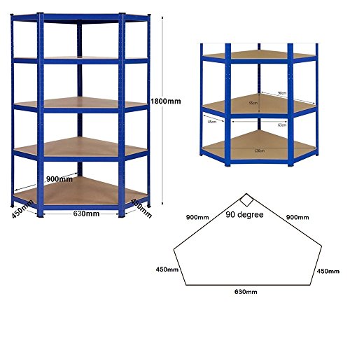 Racking Solutions - Sistema de almacenamiento en esquina de acero, cargas pesadas, estantería de esquina (5 niveles 1800mm Al x 900mm An x 450mm Pr) capacidad de carga total 1375kg + Envío gratis