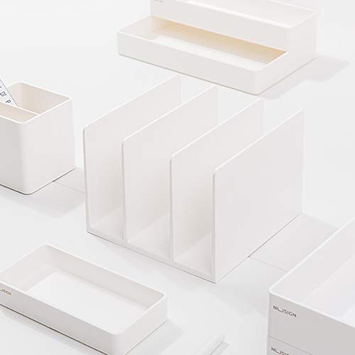 RACK&S Escritorio Clasificador De Archivos Titular Escritorio Organizador,Papel Revisteros Clasificador De Letras con 3 Vertical En Posición Vertical Compartimentos-Blanco