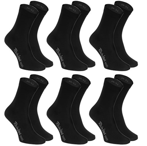 Rainbow Socks - Hombre Mujer Calcetines Colores de Algodón - 6 Pares - Negro - Talla 36-38