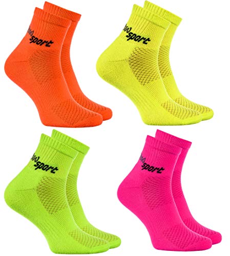Rainbow Socks - Hombre Mujer Calcetines de Deporte Neon - 4 Pares - Naranja Verde Naranja Rosa - Talla UE 42-43
