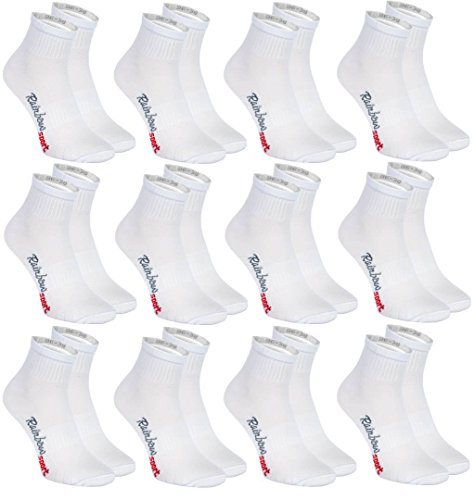 Rainbow Socks - Hombre Mujer Calcetines Deporte Colores de Algodón - 12 Pares - Blanco - Talla 42-43