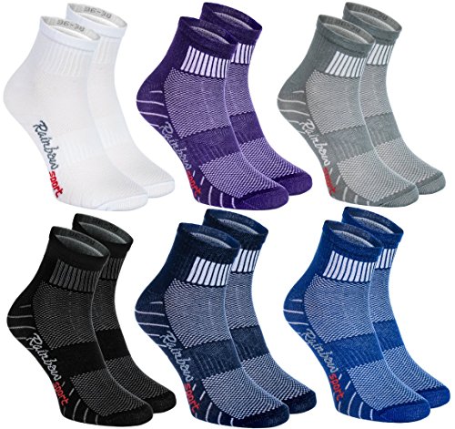 Rainbow Socks - Hombre Mujer Calcetines Deporte Colores de Algodón - 6 Pares - Púrpura Negro Gris Azul Marino Azul Blanco - Talla 42-43