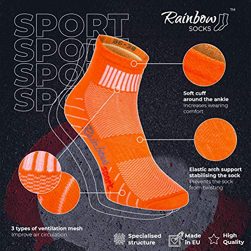 Rainbow Socks - Hombre Mujer Calcetines Deporte Colores de Algodón - 6 Pares - Verde Rosa Naranja Rojo Azul Palido Amarillo - Talla 36-38