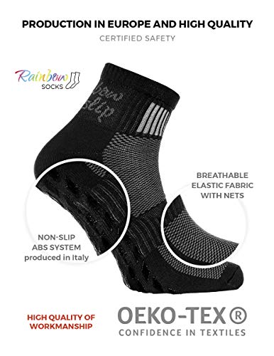 Rainbow Socks - Hombre Mujer Deporte Calcetines Antideslizantes ABS de Algodón - 2 Pares - Negro - Talla 44-46