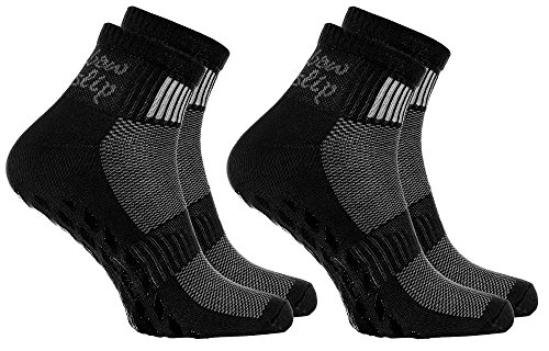 Rainbow Socks - Hombre Mujer Deporte Calcetines Antideslizantes ABS de Algodón - 2 Pares - Negro - Talla 44-46