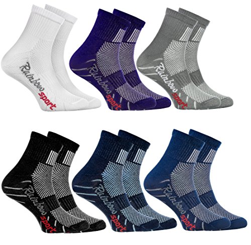 Rainbow Socks - Niño Niña Calcetines Deporte Colores Algodón - 6 Pares - Blanco Violeta Gris Azul Marino Negro Jeans - Talla 30-35