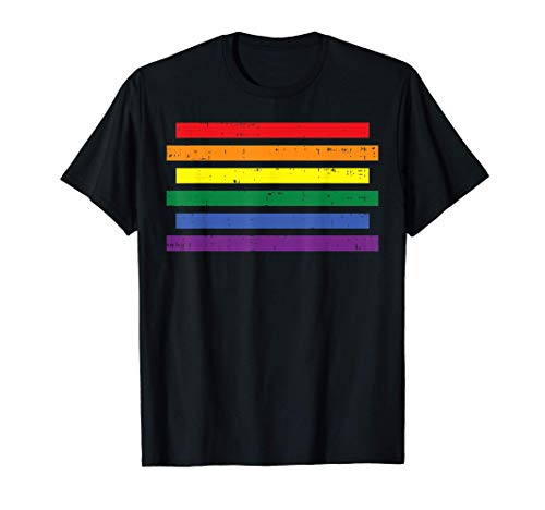 Rainbow Striped Gay Pride Symbol Flag Vintage LGBT Ally Gift Camiseta