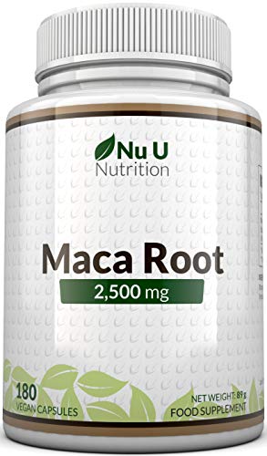 Raíz de Maca | 2500 mg 2500mg extracto de Maca Andina | 180 Cápsulas (Suministro para 6 Meses) | Complemento alimenticio de Nu U Nutrition