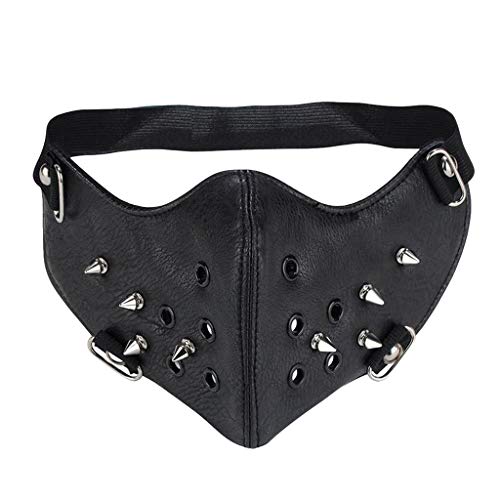 RANTA Punk Rock Negro Unisex Motocicleta Punk Hallowin Cosplay Estilo Metal Remache Máscara | Mascarilla filtrada antipolución | Mascarillas Reutilizables