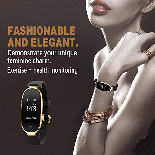 Rastreador de actividad física SmartWatch Bluetooth con monitor de ritmo cardiaco Pulsera de deporte Modo de equitación, Muñequera multideportiva para Mujeres Soporte Android IOS Negro