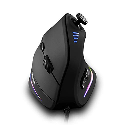 Ratón Vertical con Barra de Control,Zelotes Ratón Ergonómico 10000 dpi,11 Botones Mouse Gaming,Diseño Ergonómico Vertical para Reducir la Muñeca Masculina