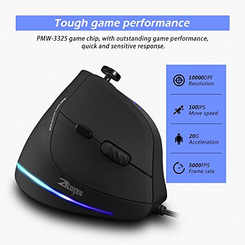 Ratón Vertical con Barra de Control,Zelotes Ratón Ergonómico 10000 dpi,11 Botones Mouse Gaming,Diseño Ergonómico Vertical para Reducir la Muñeca Masculina