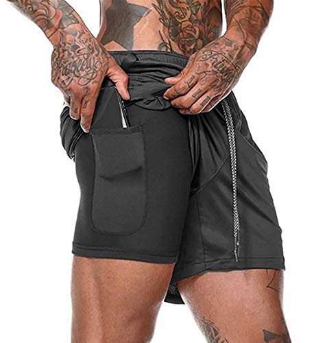 Rave on Friday Deporte Pantalones Cortos para Hombre, 2 en 1 Pantalones Cortos de Gimnasio con Forro de Bolsillo Incorporado Fitness Secado Rápido Transpirables Hombre Shorts Deportivos para Correr