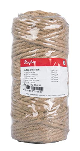 Rayher 4200431 6-Fold Jute Thread, Plastic, Natural, 6 mm, 35 m Spool Hilo de Yute, sextuple, 6mm ø, Bobina 35m