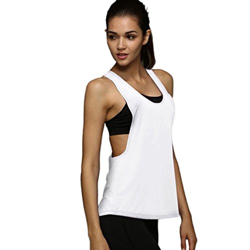 Rcool Classics Ladies Loose Burnout Top - Mujeres Verano Suelto Gimnasia Deporte Chaleco Entrenando Correr Tank Tops (M, Blanco)