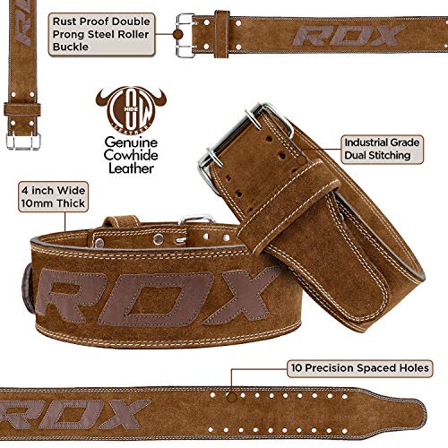 RDX Cinturon Musculacion para Power Lifting Gimnasio Entrenamiento | Aprobado por IPL y USPA | 4" Lumbar Doble Hebilla Peso Levantamiento Cinturón para Gym Fitness, Muscular, Xfit Ejercicio, Deadlifts