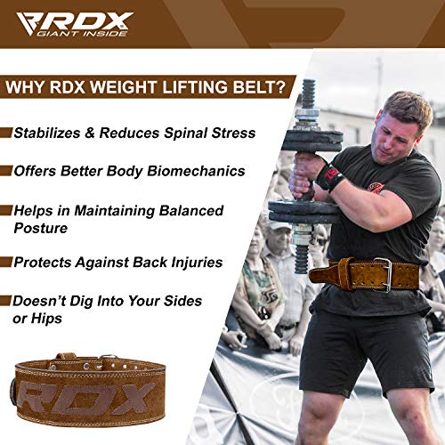 RDX Cinturon Musculacion para Power Lifting Gimnasio Entrenamiento | Aprobado por IPL y USPA | 4" Lumbar Doble Hebilla Peso Levantamiento Cinturón para Gym Fitness, Muscular, Xfit Ejercicio, Deadlifts