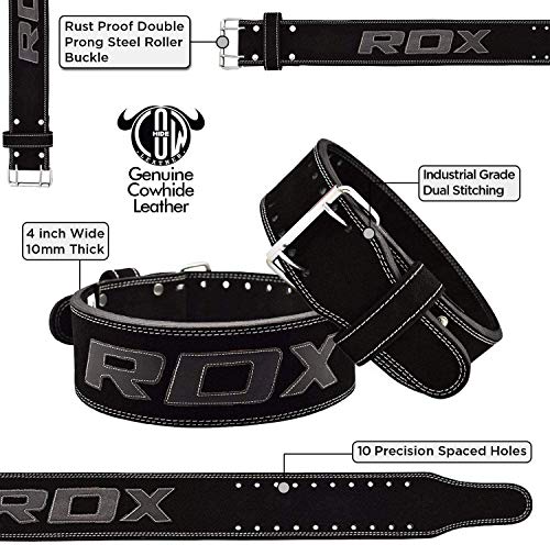 RDX Cinturon Musculacion para Power Lifting Gimnasio Entrenamiento | Aprobado por IPL y USPA | 4" Lumbar Doble Hebilla Peso Levantamiento Cinturón para Gym Fitness, Muscular, Xfit Ejercicio, Deadlifts